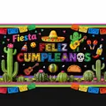 Banner per sfondo vivace di festa messicana con motivi di cactus e taco colorati - Stile Auguri di Compleanno (12001220251112)