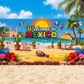 Sfondo vivace per festa a tema carnevale messicano con spiaggia e cactus per decorazioni - Stile Benvenuti in Messico (12001320251112)