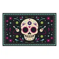 Mexikanisches Banner zum Tag der Toten mit Totenkopf, Gitarren und Blumenmustern - Bunter Großer Totenkopf Und Gitarre (WLJ026-04) / 180x110cm / Schwarz