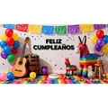 Sfondo colorato per compleanno messicano con Feliz Cumpleaños e oggetti di scena - Stile Scena Festa di Compleanno (12001420251112)