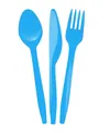 Set de couverts de fête en plastique bleu vif avec cuillère, couteau et fourchette - Ensemble de Couverts pour 8 Personnes