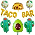 Kit de ballons de fête mexicaine avec taco, avocat, cactus et lettres dorées TACO BAR - Taco Bar (Ballon de Lettres en Aluminium)