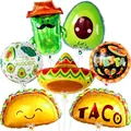 Ensemble de ballons de fête mexicains colorés comprenant des motifs cactus, taco et avocat. - Lot de 7