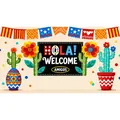 Sfondo per festa messicana con vivaci motivi di cactus e bandierine colorate - Stile Insegna di Benvenuto Lavagna (12001820251112)