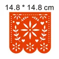 Bannière mexicaine Papel Picado orange ajourée avec motif cœur floral, 14,8x14,8 cm - Carré / A4