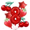 Red number 8 balloon with strawberry and cherry foil set for girl's birthday party - Fruit Theme Number 8 Style / 7-Piece Set