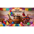 Sfondo compleanno fiesta messicana con Feliz Cumpleaños e colorate pinatas - Stile Auguri Parete di Mattoni (12002020251112)