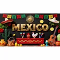 Sfondo festivo per carnevale messicano con chitarra e accessori per sombrero decorativi - Stile Messico 3D Dorato (12002120251112)