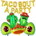 Kit de ballons de fête taco mexicain avec lettres dorées, cactus et avocat pour décor d'été - Taco Bout A Party (Ballon de Lettres en Aluminium)