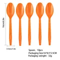 Juego de 10 cucharas de plástico naranja con mango de diamantes de 16 cm - Paquete de 10 / Cuchara