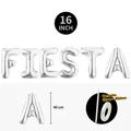 Gedetailleerde specificaties van de 16 inch zilveren FIESTA ballon set met rietje en lint - FIESTA Letter Combinatie / 16" / Zilver