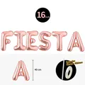 16 inch roségouden FIESTA folieballon set inclusief rietje en lint 40cm hoogte detail - FIESTA Letter Combinatie / 16" / Roségoud