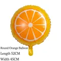 Detailansicht der runden Folienballons mit Orangenscheiben-Aufdruck und den Maßen - Runde Orange