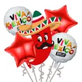 Detailed view of Viva Mexico themed foil balloons featuring a festive chili pepper character - Chili Sombrero Set (Fiesta Set-6) / 5 Pieces Pack