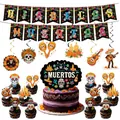 Ζωντανό σετ διακόσμησης πάρτι Dia de los Muertos με πανό, σπείρες και διακοσμητικά - Σετ 4 Τεμαχίων (Πανό, Σπιράλ, Διακοσμητικά)