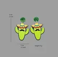 Close-up of Mexican cactus earrings with sombrero and mustache, 5cm height - Cactus Style (E9)