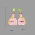 Detailed view of pink Tequila bottle earrings with size and weight measurements - Tequila Bottle Style (E7)