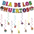 Striscione e spirali colorate Dia de los Muertos per decorazioni feste messicane - Kit di Decorazione 2