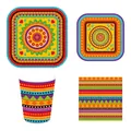 Set per festa messicana con piatti, bicchieri e tovaglioli di carta molto colorati - Set 4 Pezzi Tema Messicano (MM098) / Set 4 Pezzi (Include Piatti/Bicchieri/Tovaglioli)