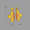 Mexican Cinco de Mayo sombrero earrings with size info, yellow glitter stud design - Yellow Sombrero Style (E5)