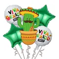 Mexican carnival party balloon set with cartoon cactus and star-shaped foil balloons. - Cactus Sombrero Set (Fiesta Set-5) / 5 Pieces Pack