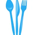 Set di posate usa e getta in plastica blu brillante con cucchiaio, coltello e forchetta - Posate in Plastica Blu Brillante (MM098) / Set Posate (Per 8 Persone)