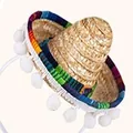 Miniature Mexican straw sombrero headband decoration for carnival themed party - Headband Style / Straw Hat + White Pompoms