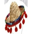 Mini Mexican sombrero party headband with colorful rainbow brim and red pom-poms - Headband Style / Straw Hat + Red Pompoms