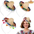 Drei Mini-mexikanische Sombrero-Strohhüte mit bunten Regenbogenborten und Bommeln - Mini-Sombrero (Set 1) / 3er-Set