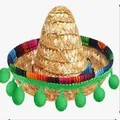 Handmade mini Mexican straw sombrero with colorful woven trim and green pom-poms for party - Headband Style / Straw Hat + Green Pompoms