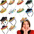 Grid display of various mini sombrero headband styles and model wearing a straw hat - Set 12