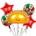 Mexicaanse folieballonset met een glimlachende taco en Viva Mexico-sterren. - Taco Smile Set (Fiesta Set-4) / Set van 5 stuks