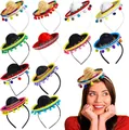 Detailed view of colorful mini Mexican sombrero headbands with model demonstration - Set 13