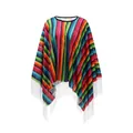 Poncho mexicain vibrant à rayures multicolores avec des franges blanches sur l'ourlet - 140cmx140cm / Tops / Coloré