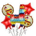Vibrant Mexican Fiesta Pinata foil balloon set with red stars and round patterns - Pinata Set (Fiesta Set-7) / 5 Pieces Pack