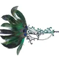 Masque de mascarade en dentelle et plumes de paon vertes pour fête costumée de carnaval - Vert