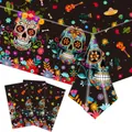 Einweg-PE-Tischdecke im mexikanischen Fiesta-Stil mit bunten Sugar-Skull-Mustern - Mexikanische Totenkopf (5672608252109) / 137*274cm