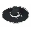 Klassischer schwarzer mexikanischer Sombrero-Hut mit silberner Borte für Karneval - Großer Sombrero mit Silberrand (TS5185)