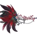 Elegant Venetian masquerade mask featuring red feathers and intricate lace details - Red
