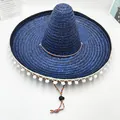 Detalle de un sombrero charro mexicano azul tejido con flecos de pompones blancos. - L (58-60cm) / Azul Zafiro
