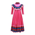 Robe mexicaine rose traditionnelle avec volants rayés colorés et dentelle pour Halloween. - 95~105cm / Tops / Rose Rouge