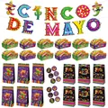 Complete Cinco de Mayo party decoration set featuring banners, treat bags, and taco food trays - Meal Box Gift Bag Banner Set (6)