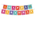 Mexican Fiesta Happy Birthday Banner with colorful Papel Picado design for party decor - Party Banner