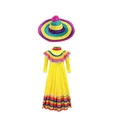Ensemble de costume mexicain traditionnel pour enfants et adultes avec robe jaune - Adulte 160-170cm / Haut Et Bas / Avec Chapeau Sombrero / Jaune
