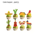 24-piece Mexican themed party cupcake toppers featuring cactus, taco, and pinata designs - Cupcake Toppers