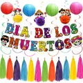 Dia de los Muertos party decoration set with skull banner, lanterns, and tassels. - Decoration Kit 5