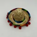 Mini sombrero mexicano de paja para mascotas con borde colorido y pompones rojos - Estilo Paja Natural Pompon Rojo (Estilo 4) / Estilo de Diadema