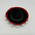Miniature Mexican sombrero style pet hat with red trim and white pom-poms decoration - Black Red Edge White Pom Pom Style (Style 5)