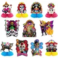 Detailed collection of 9 unique Dia de los Muertos themed honeycomb party decorations - Decoration Kit 6