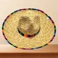 Tradizionale cappello di paglia messicano con bordo colorato per carnevale per bambini - Intreccio Multicolore Naturale (Stile 1)
